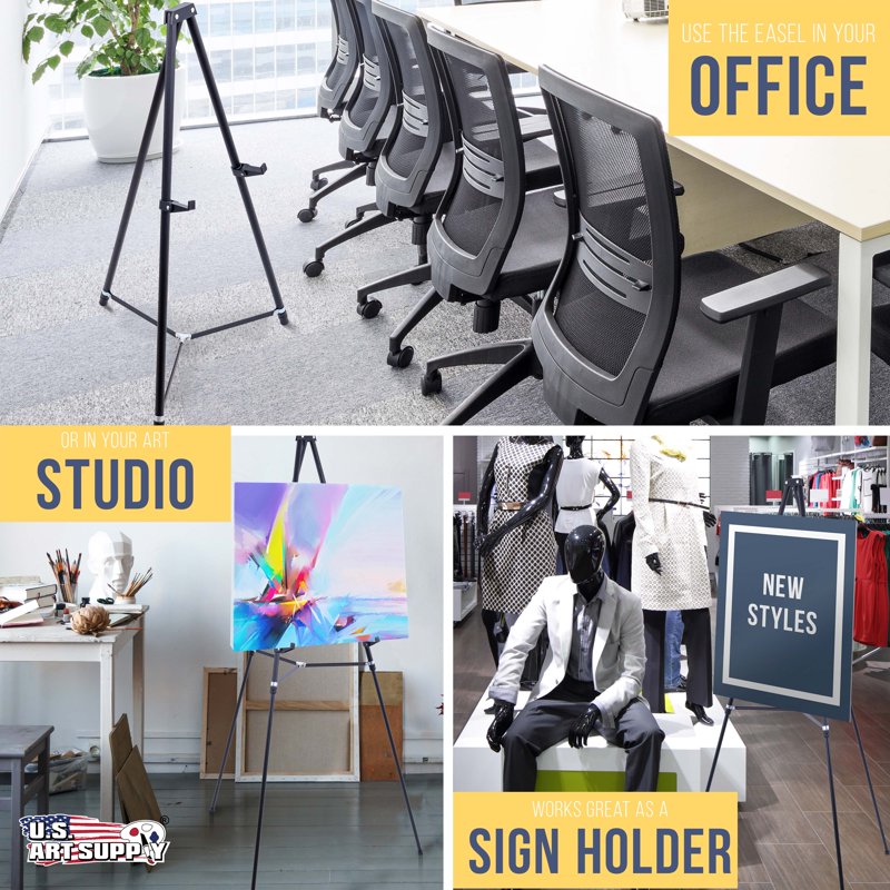 Adjustable 66-Inch Black Aluminum Display Easel for Art Signs & Posters