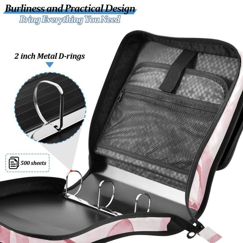 Waterproof Zipper Binder with Shoulder Strap 2 Inch D-Ring Holds 500 Sheets