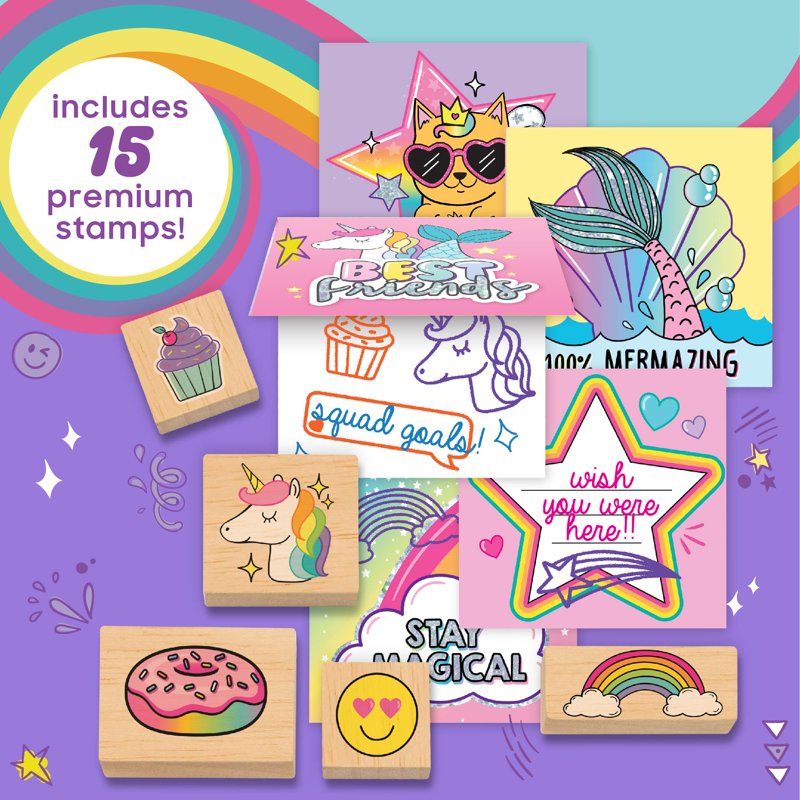 Kids Wooden Stamp Art & Craft Kit with 28 Pieces for Creativity and DIY Projects