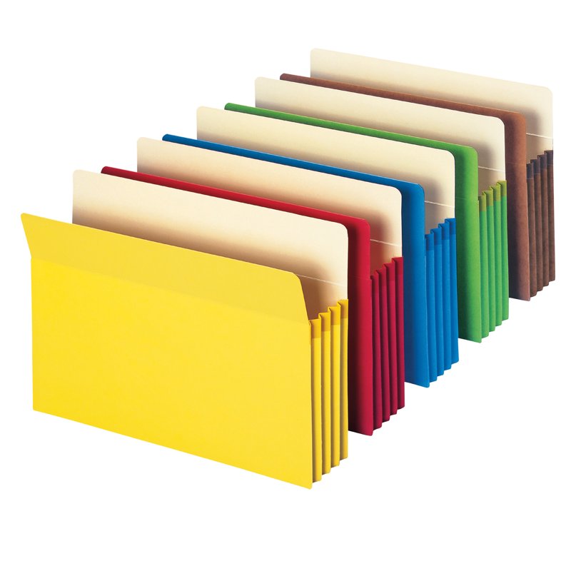 File Pocket with Straight-Cut Tab and 3-1/2 Inch Expansion - Assorted Colors, Pack of 5