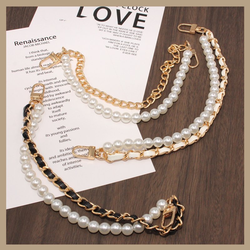 Pearl Purse Chain Set with Gold Straps for Handbags - Replacement & Extension