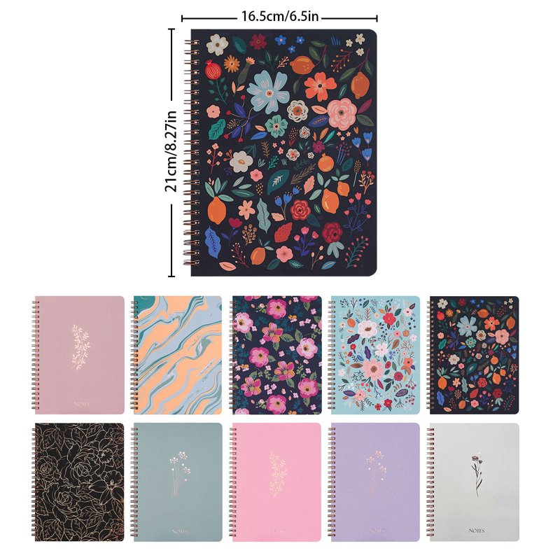 Aesthetic Spiral Notebook Set - Cute Preppy 8x6 Journals with Large Pockets