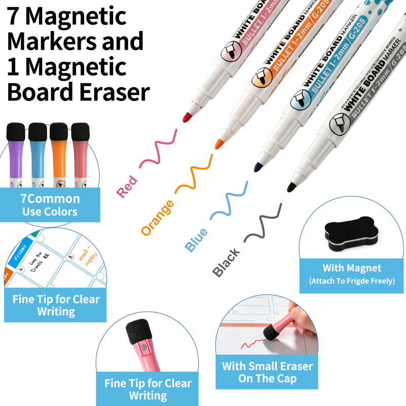 Magnetic Weekly Refrigerator Calendar Whiteboard with Markers & Eraser