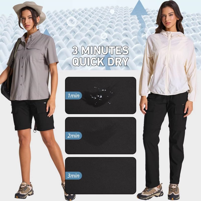 Women's Zip Off Convertible Cargo Pants for Hiking Camping Travel - Quick Dry & UV Protection