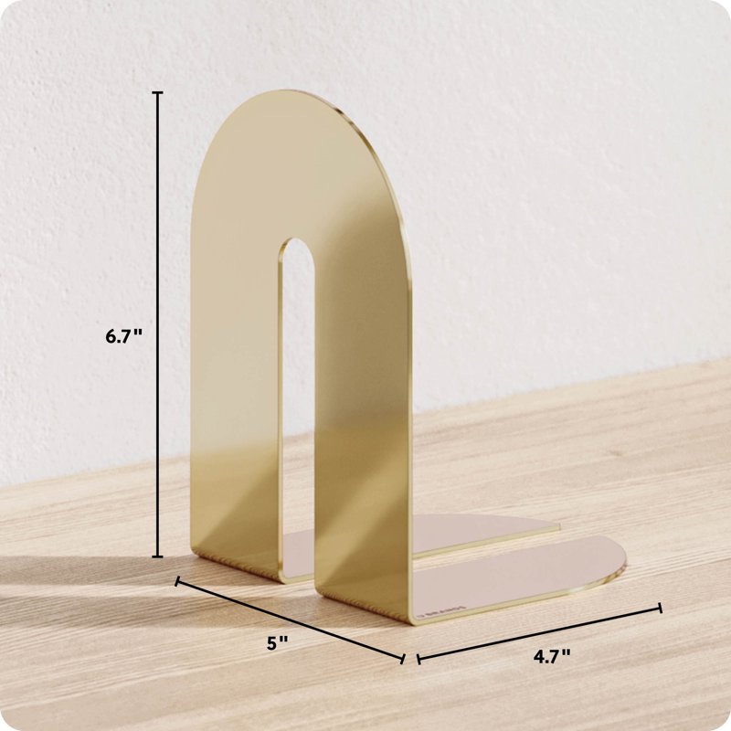 Industrial Metal Arch Bookends Set of 2 - Gold Finish, Modern Book Organizer