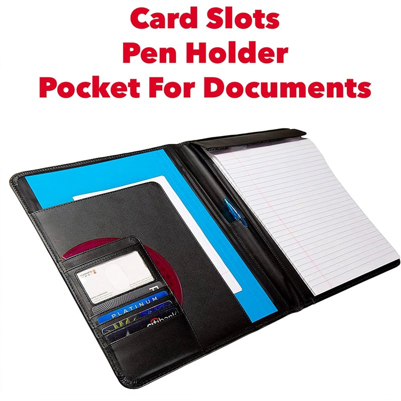 Leatherette Padfolio with Writing Pad and Organizer - Black