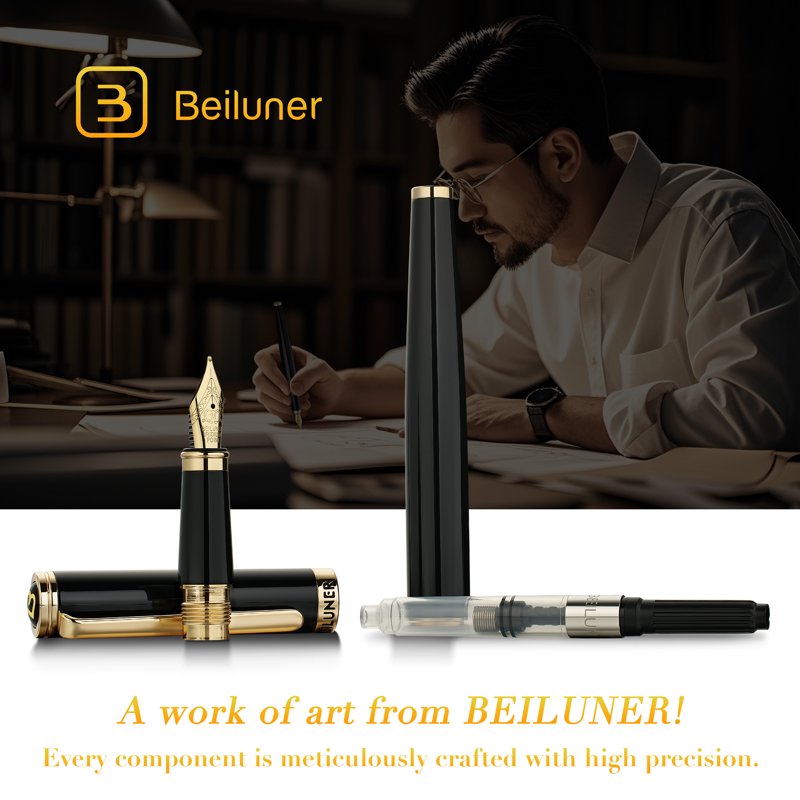 Luxury Fountain Pen with 24K Gold Finish and Gilded Nib - Elegant Gift Set