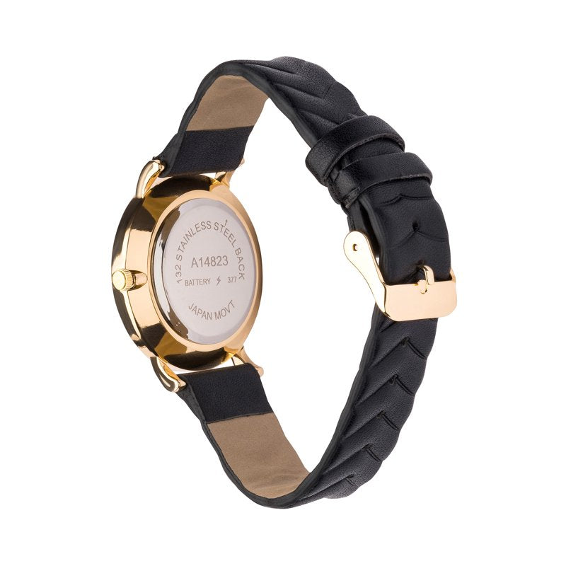 Women's Gold Tone Round Watch with Faux Mother of Pearl Dial and Quilted Strap