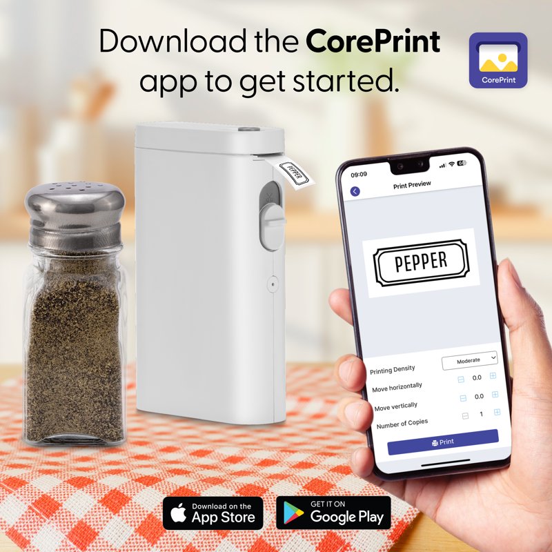 Wireless Portable Label Maker with Built-in Cutter & Starter Rolls