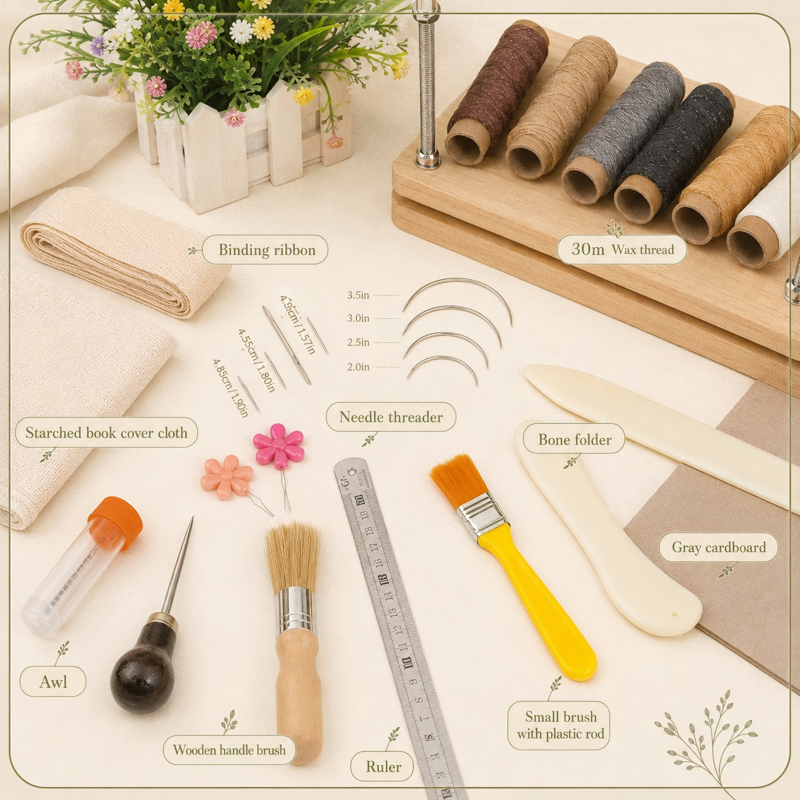 DIY Book Binding Kit with Wooden Press and Tools for Handmade Journals