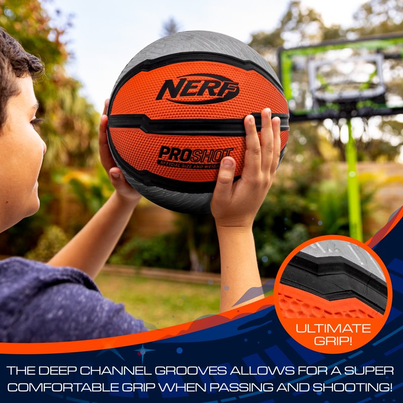 NERF Proshot Official Size Indoor Outdoor Basketball 29.5" with Air Pump