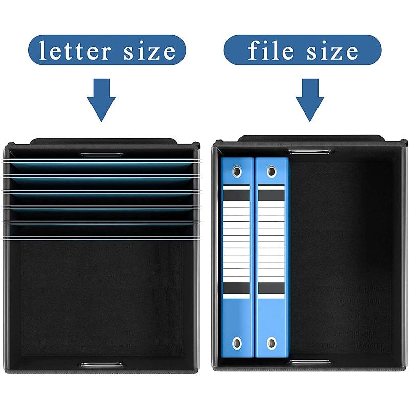 Collapsible Faux Leather File Box Organizer with Lid and Handles - Black