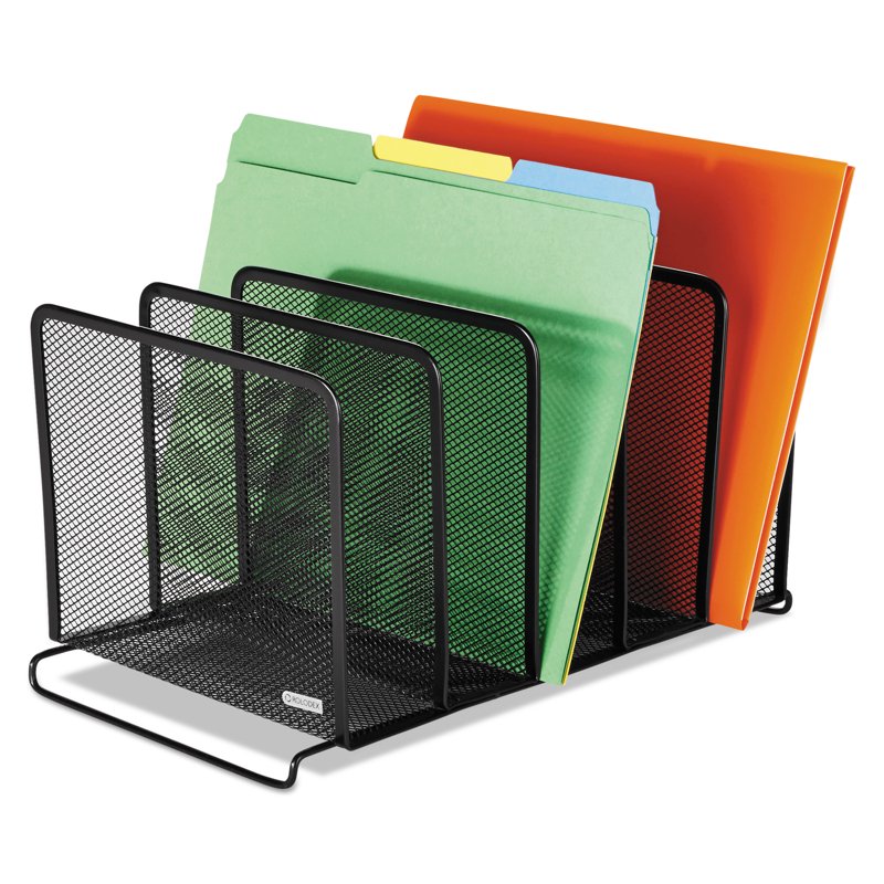 Desk Organizer with 5 Mesh Metal Sections - Stacking Desktop Sorter, Black