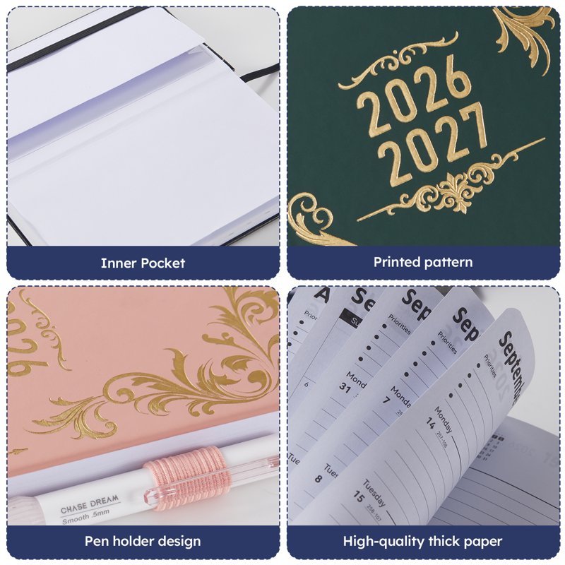 Pocket Planner 2026-2027 A6 Weekly & Monthly Agenda with Tabs & Inner Pocket