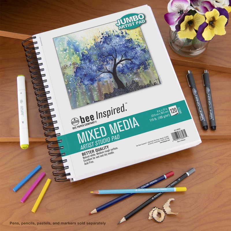 Bee Inspired Mixed Media Sketchbook Pad - 120 Sheets, Heavyweight Spiral Bound 9x12