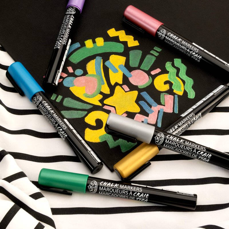 Metallic Chalk Markers Set - 6 Color Liquid Chalk Pens for Whiteboards & Glass
