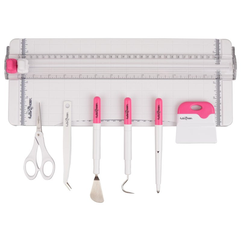 Pink Vinyl Craft Tool Kit - 7 Essential DIY & Scrapbooking Accessories