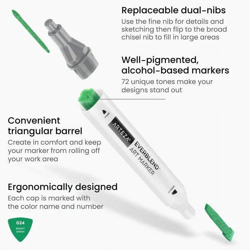 Arteza EverBlend 72-Count Art Markers Dual Tip Chisel & Brush