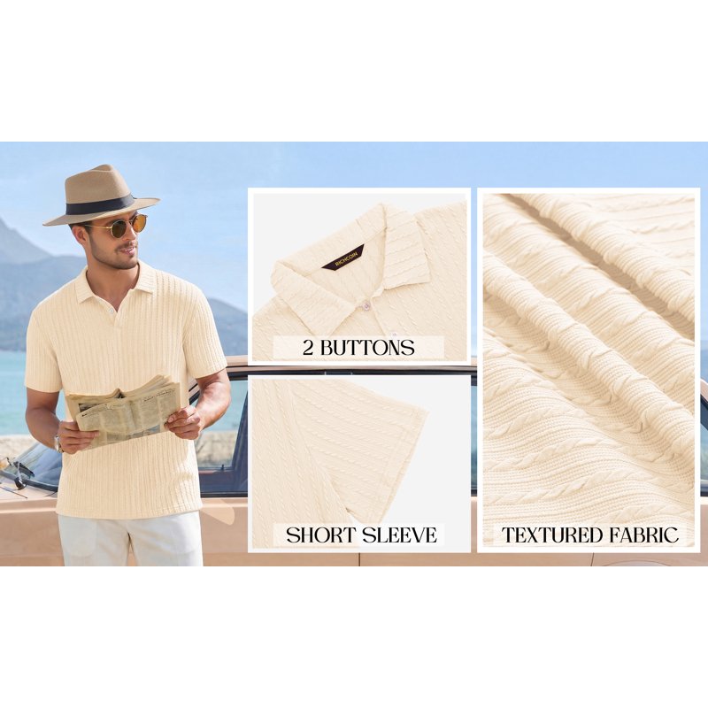 Men's Casual Polo Shirt Summer Short Sleeve Golf & Beach Knit Top