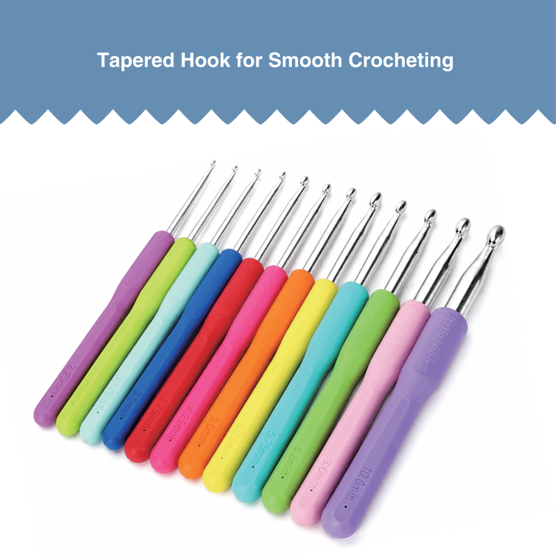 Ergonomic Crochet Hooks Set - Sizes B to N, 12-Piece Lightweight Aluminum Crafting Tools