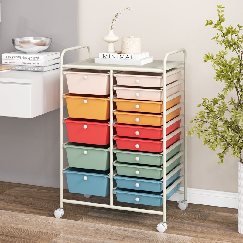 15-Drawer Rolling Storage Cart for Art, Craft, Office & Organization