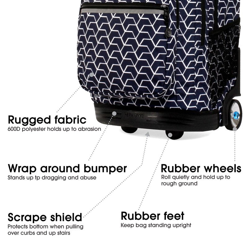 20-Inch Rolling Laptop Backpack with Wheels and Spacious Organizer