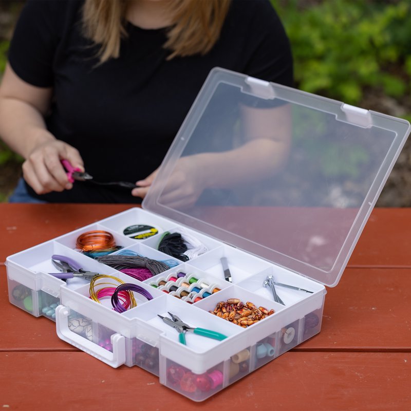 Plastic Craft Storage Box with 30 Compartments and Tray – Multi-Purpose Organizer for Beads, Sewing, Toys, Tools