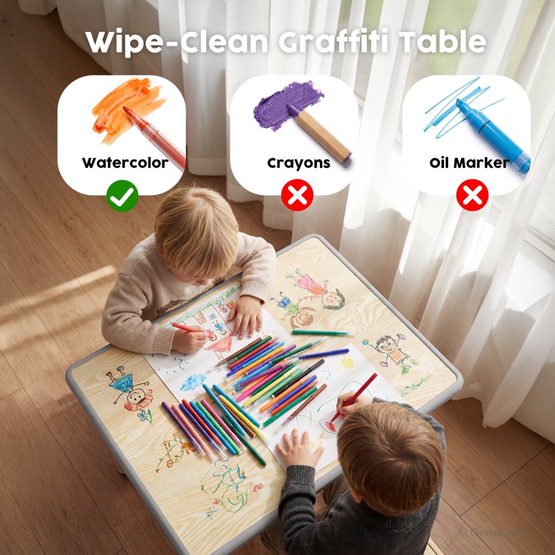 Kids Adjustable Height Table and Chair Set for Play & Learning - Spacious, Stable, Easy Assembly