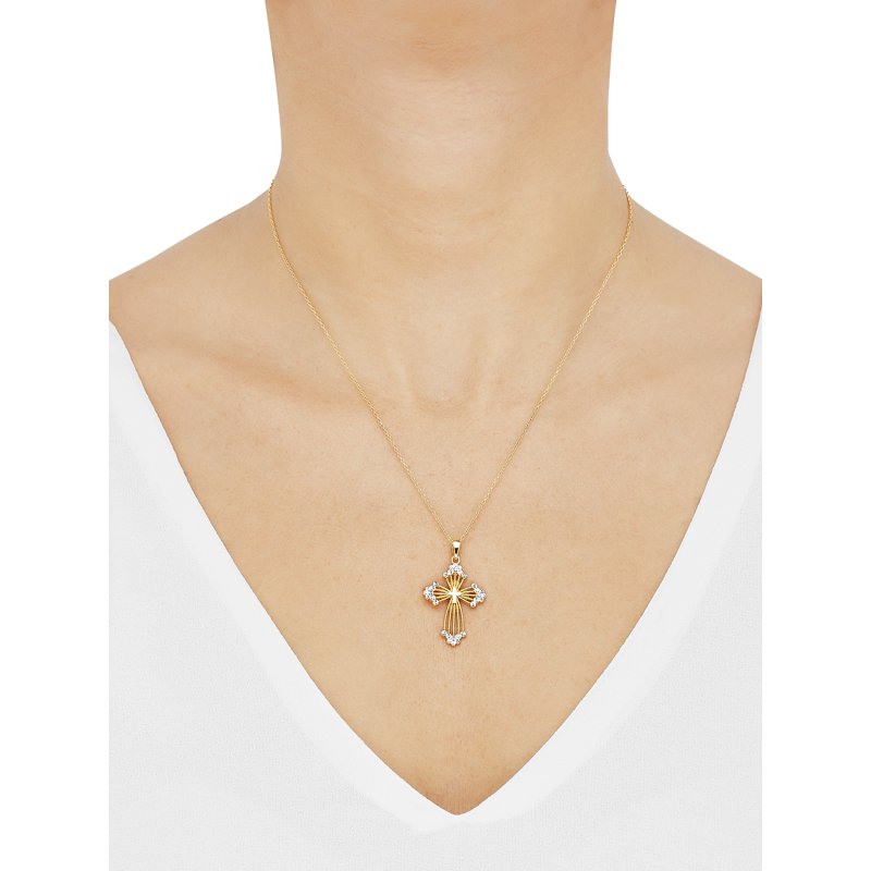 Sterling Silver and 18K Gold Plated Cross Pendant Necklace - 18 Inch Faith Jewelry