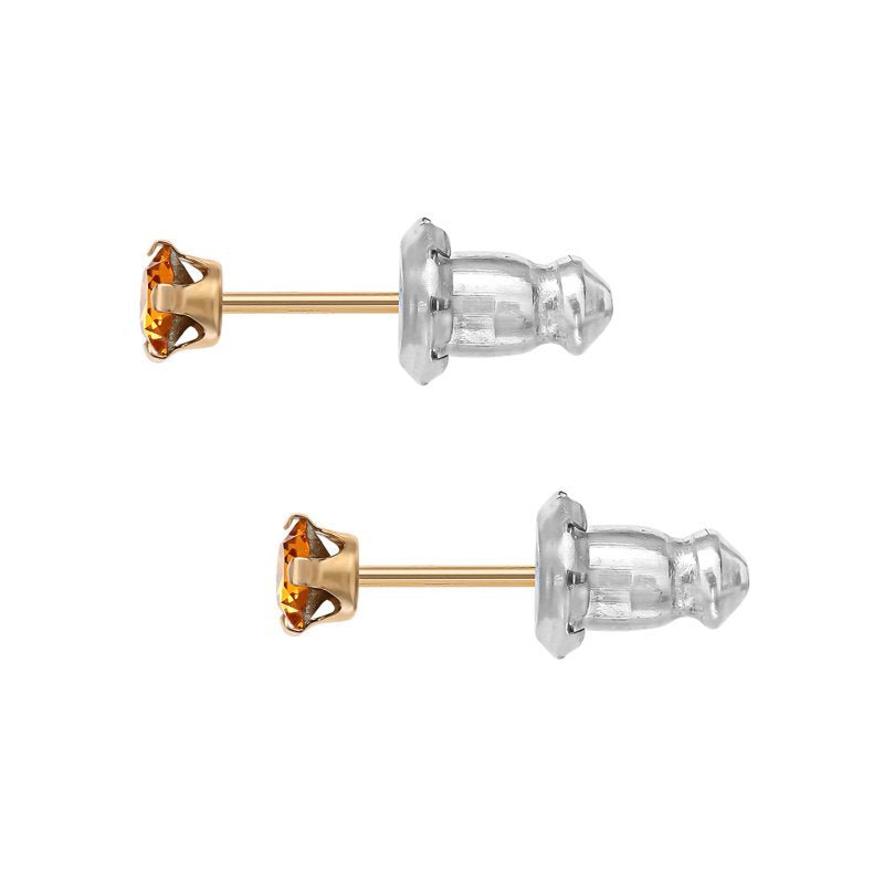 Girls' 14K Yellow Gold Birthstone Stud Earrings with Crystals - November & All Variants