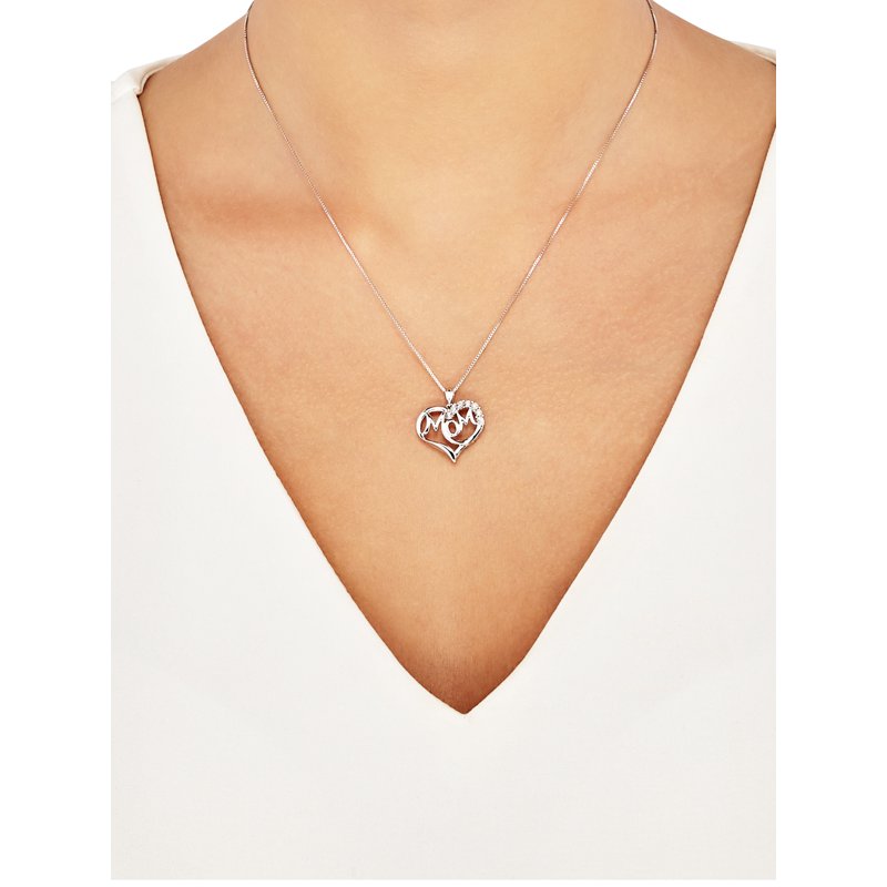 Natural Diamond Accent Heart Pendant Necklace in Sterling Silver - 18 Inch