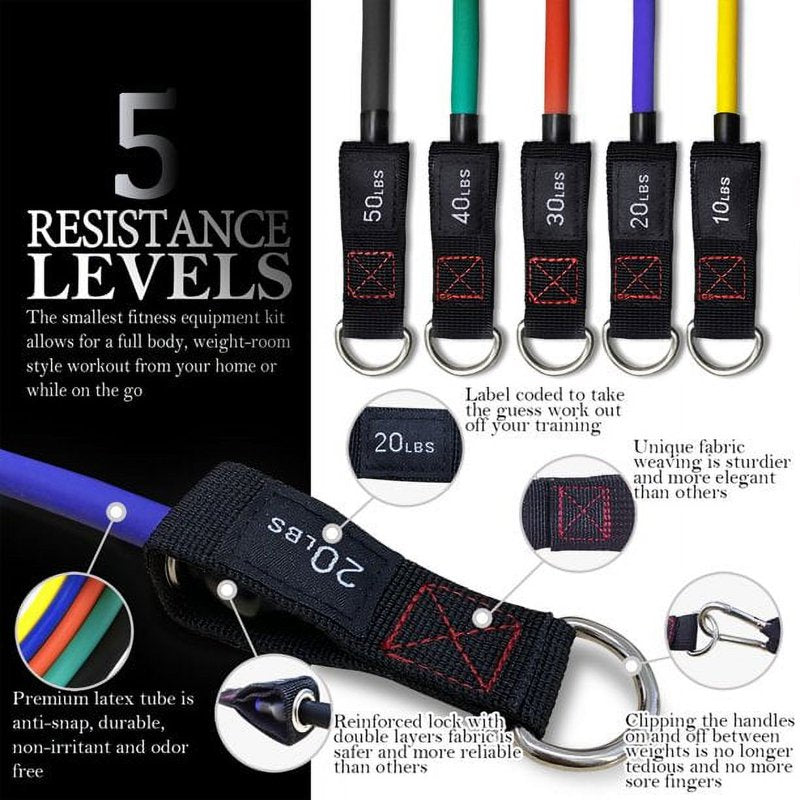 Resistance Bands Set with Handles, Ankle Straps & Door Anchor - 150 lbs
