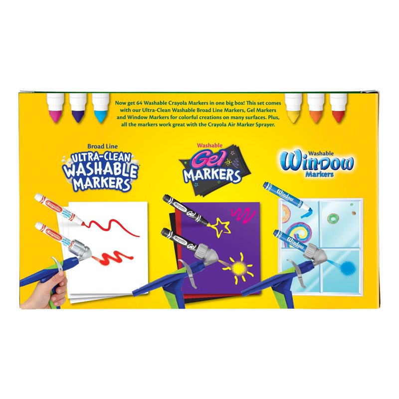 Crayola Washable Markers Set 64 Count with Gel & Window Markers for Kids