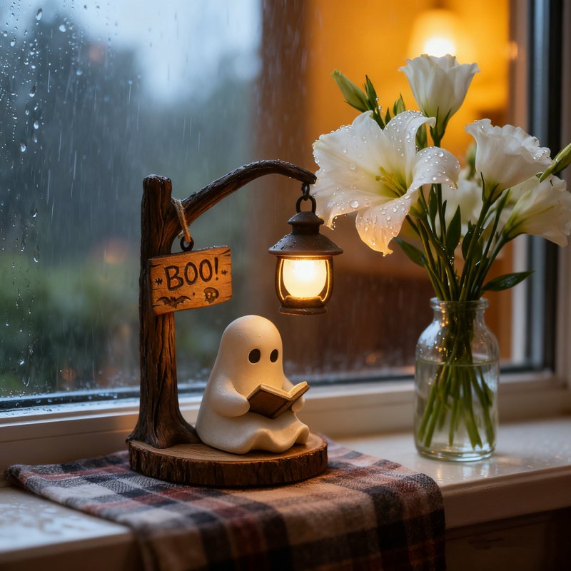 Cute Ghost Night Light - 3D Resin Book Reading Lamp for Bedroom & Holiday Decor