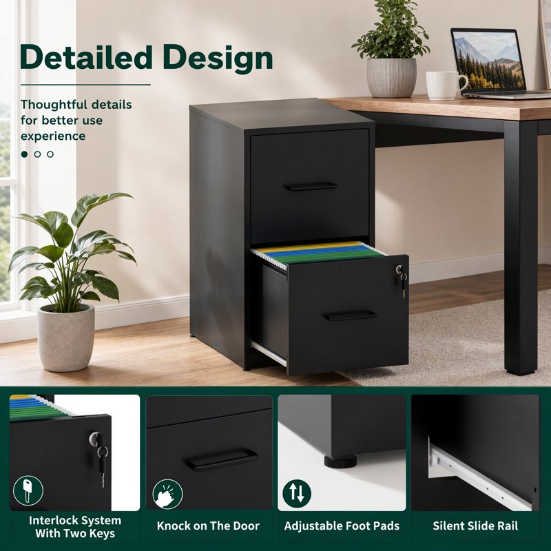 Lockable Metal File Cabinet with Wall Anti-Tip Kit - Vertical Steel Office Storage for Letter & Legal Files