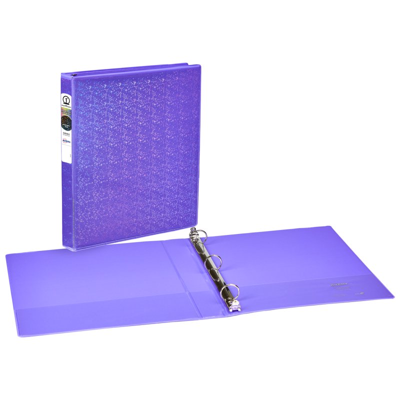 Holographic Violet Binder 1 Inch - Durable Starry Night Design, Customizable Cover