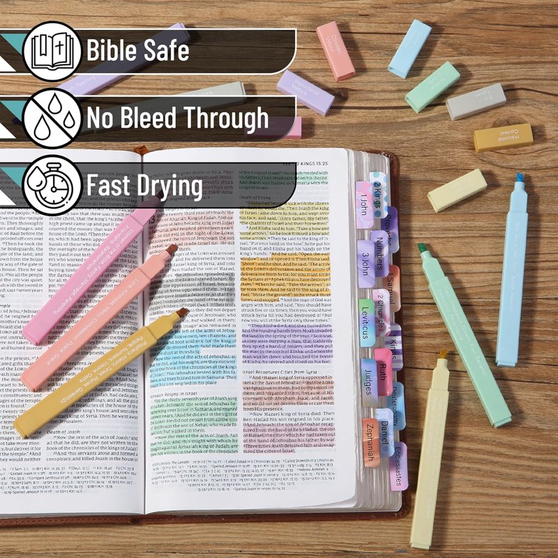 Bible Highlighters with Color-Coding System, 8 Pack - Soft Pastel Chisel Tip