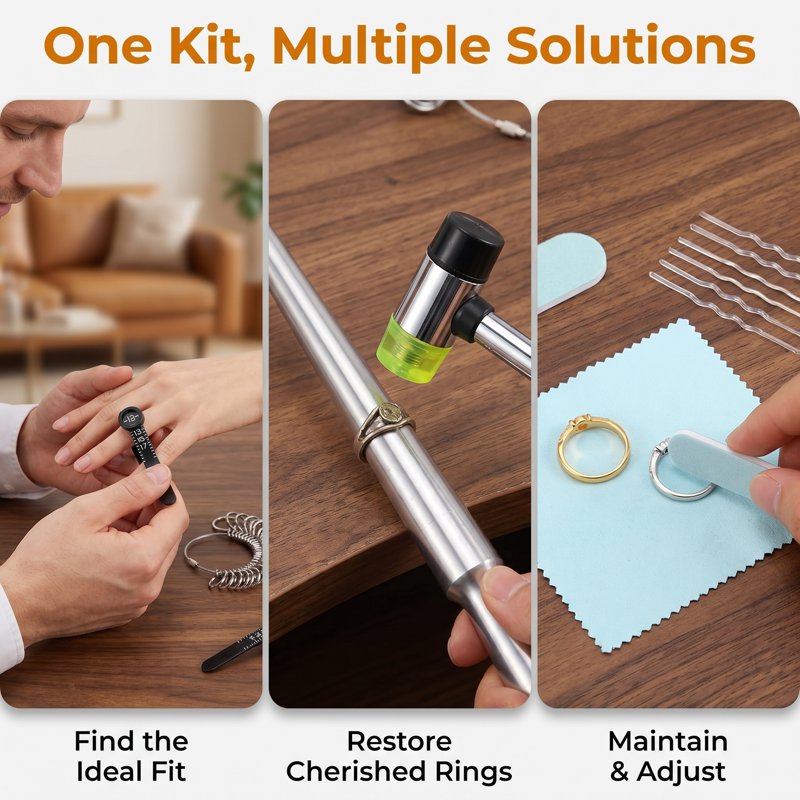 Metal Ring Sizer Measuring Tool Kit with Mandrel and Mallet - 12 Pieces