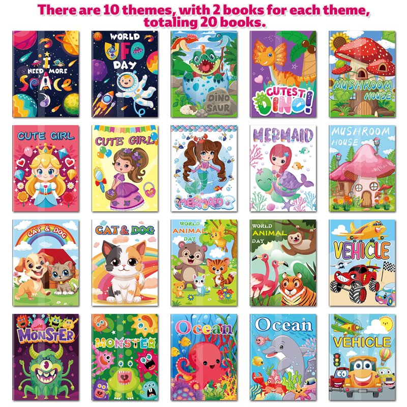 Kids Coloring Book Set with Crayons - 20 Themed Books for Ages 2-4