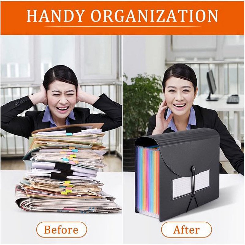 12-Pocket Expanding File Folder - Office Document Organizer, A4 & Letter Size