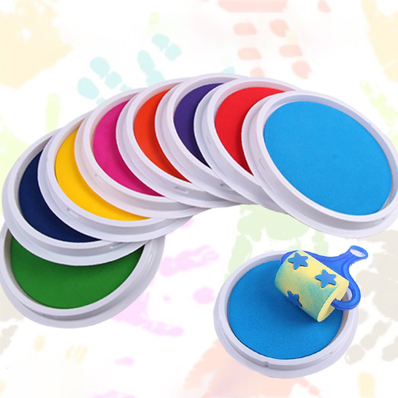 Kids Washable Rainbow Ink Pads Set - Large Round Stamp & Finger Painting