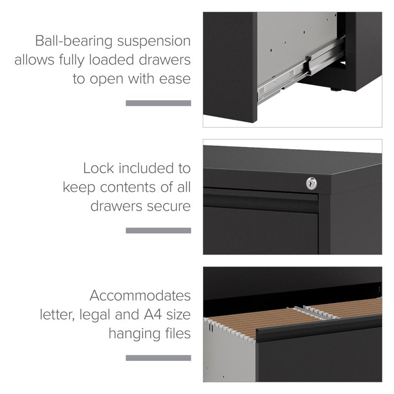30-Inch Wide Metal 2-Drawer Lateral File Cabinet - Black Office Storage