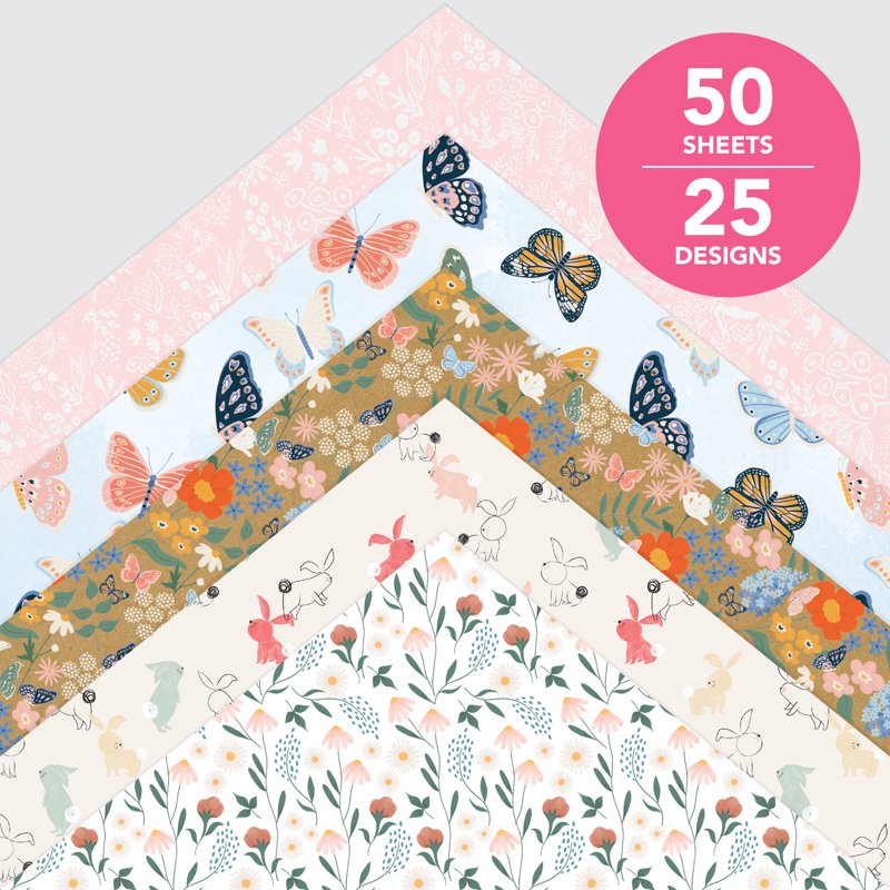 Garden Flower Scrapbook Paper Pad - 50 Sheets, 25 Designs, 12x12 Inches