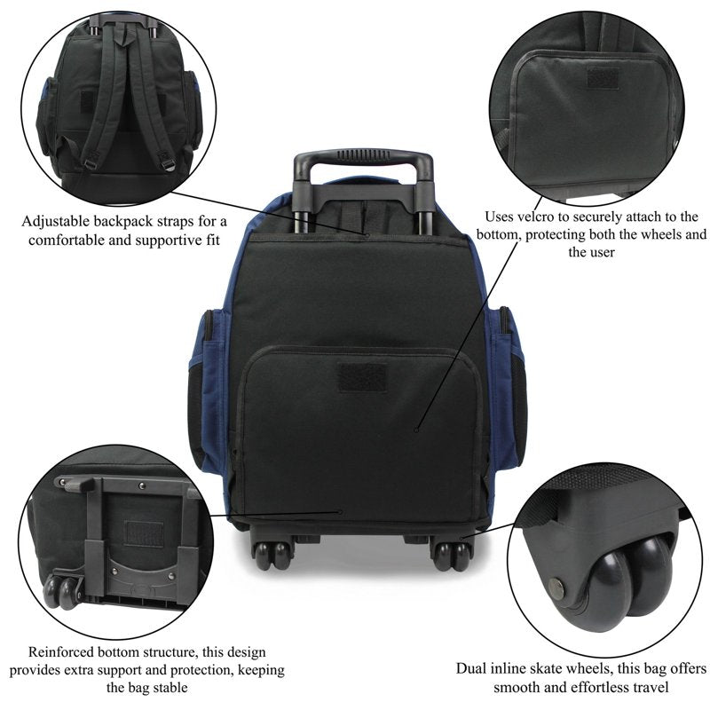 22-Inch Travel Rolling Backpack Airline Approved Carry-On Suitcase