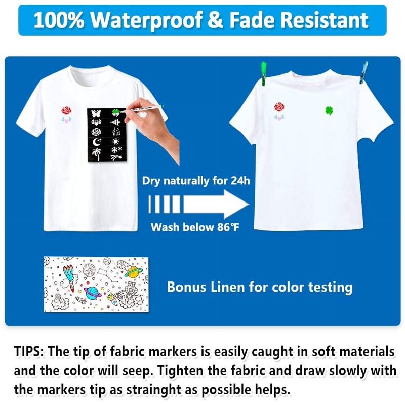 Fabric Markers Set - 36 Permanent Colors for Clothing & DIY Projects