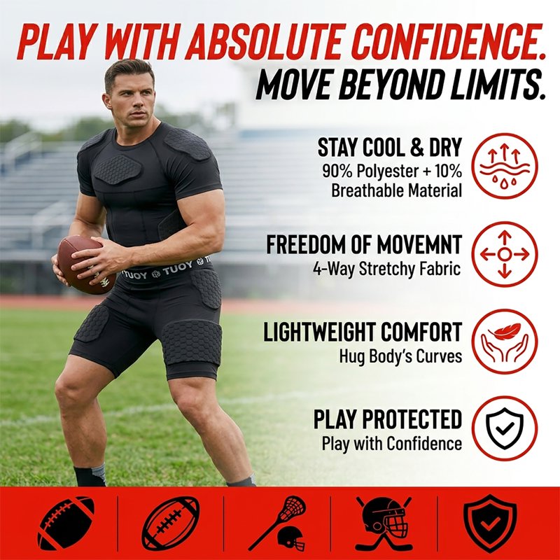 Men's Padded Compression Shorts for Football and Baseball - Impact-Absorbing Girdle