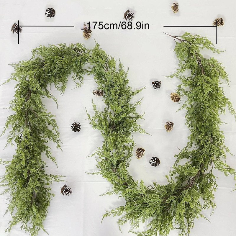 Artificial Pine Needle Garland 69-Inch Holiday Wreath for Christmas & Winter Decor