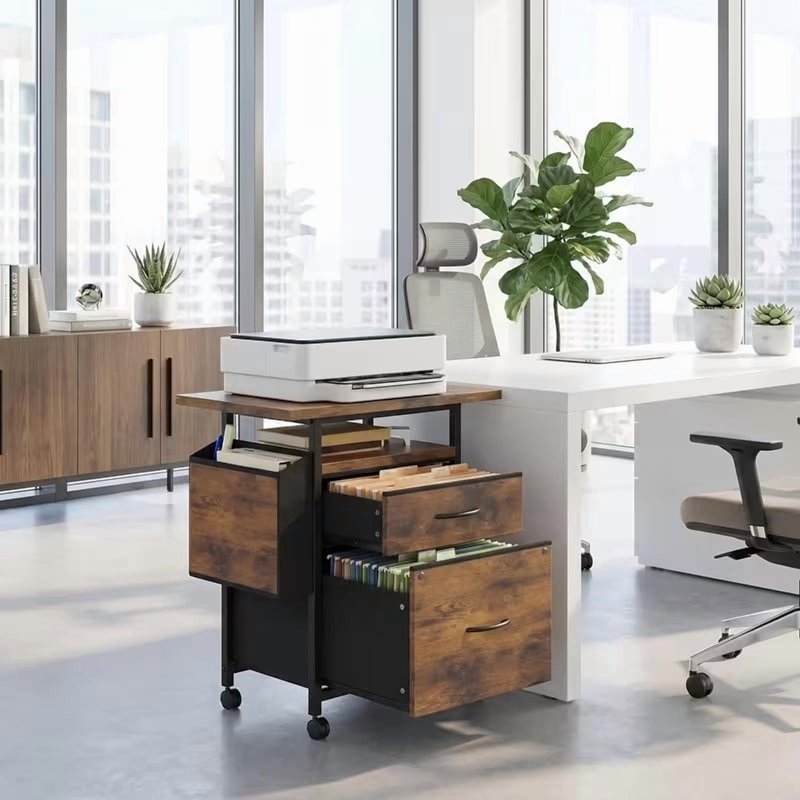 24 Inch Mobile File Cabinet with 2 Drawers & Printer Stand - Office Organizer