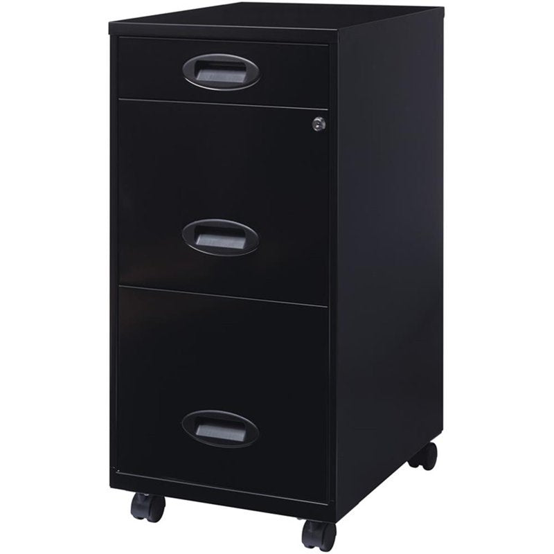 Mobile 3-Drawer Steel File Cabinet with Lock - Black Office Storage