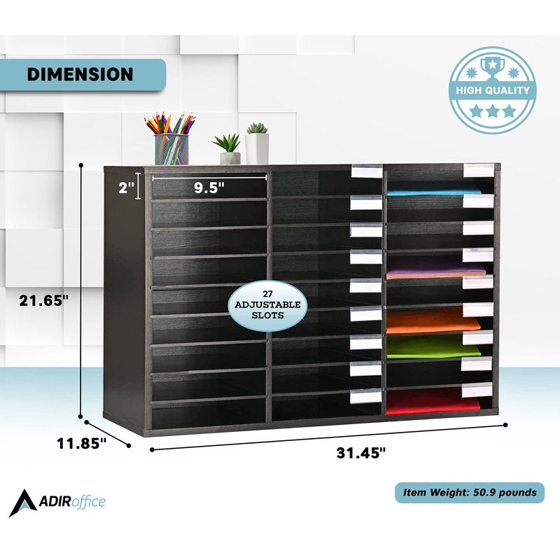 Wooden Classroom Mailbox Organizer with Removable Shelves - 27 Slots, Black
